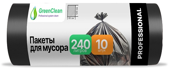 Мешки для мусора 240 л, 30 мкм, в рулоне 10 шт. ПВД, черные, 85x120 см, Professional, GreenClean - Вид 1